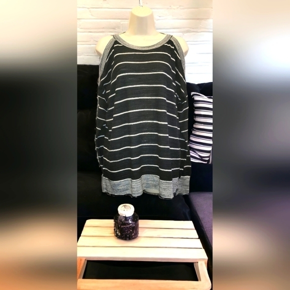Ann Taylor Cold Shoulder Striped Sweater - Picture 1 of 7